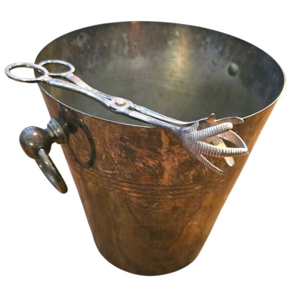 Vintage Silver-Plated Ice Bucket With Bird Foot Tongs Set K&M England CM2130 - Picture 1 of 16